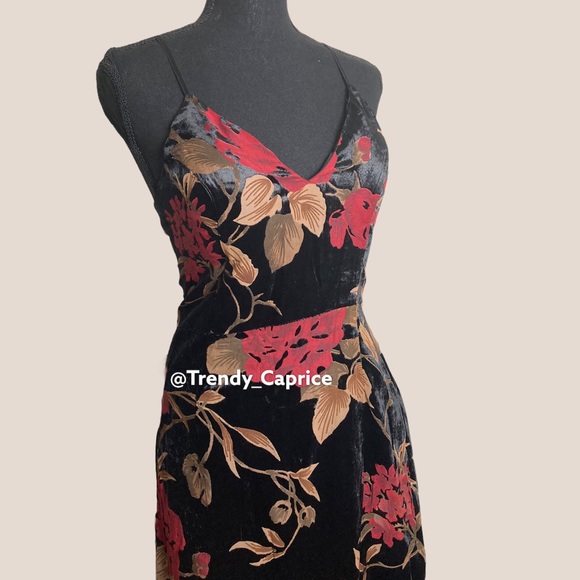 Black Velvet Floral Print Maxi Dress Sugar + Lips - Picture 5 of 5